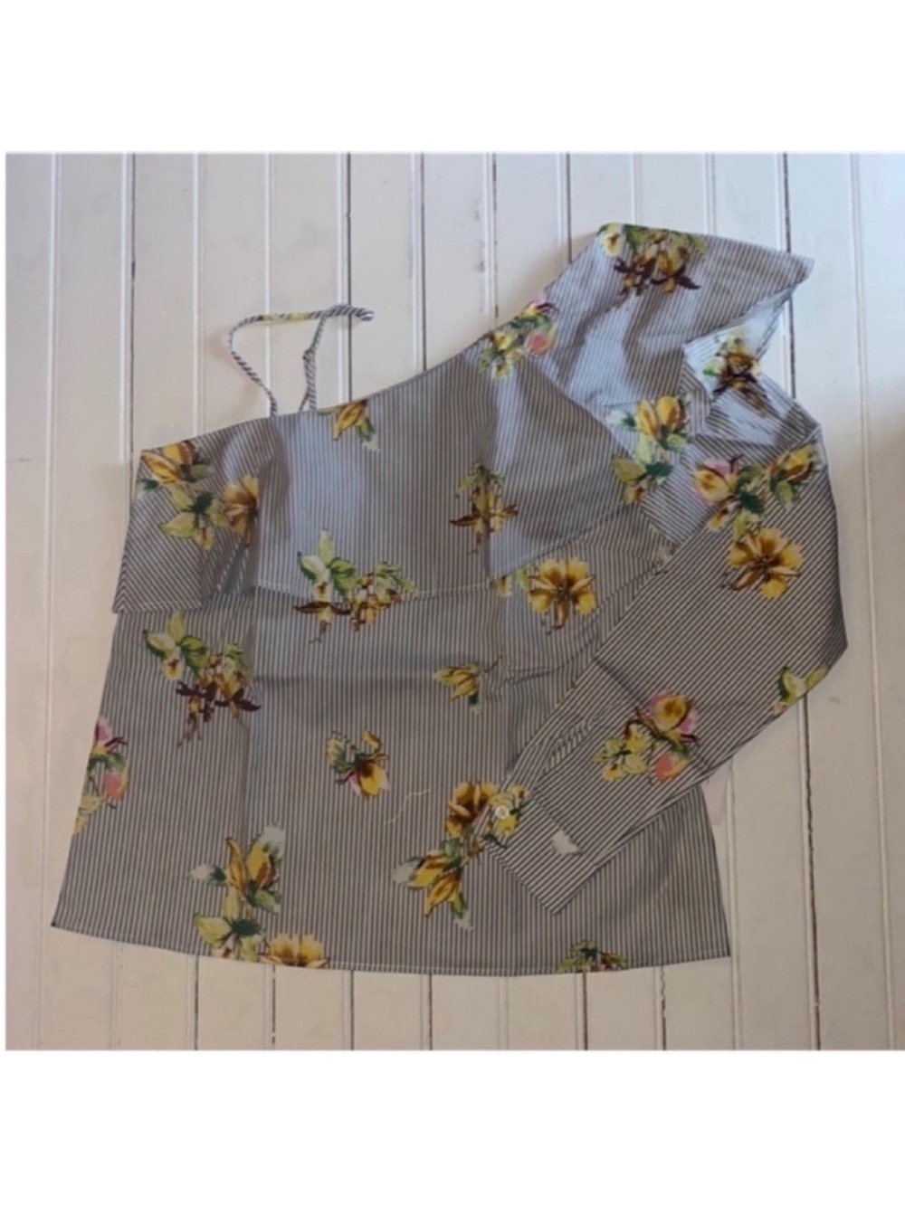 Lumiere Urban Outfitters Top Blue White Stripes Yellow Floral Size S